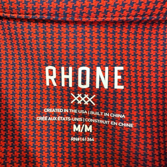 Rhone Mens Commuter Red Blue Houndstooth Pattern Performance Stretch Shirt, M - Picture 5 of 10